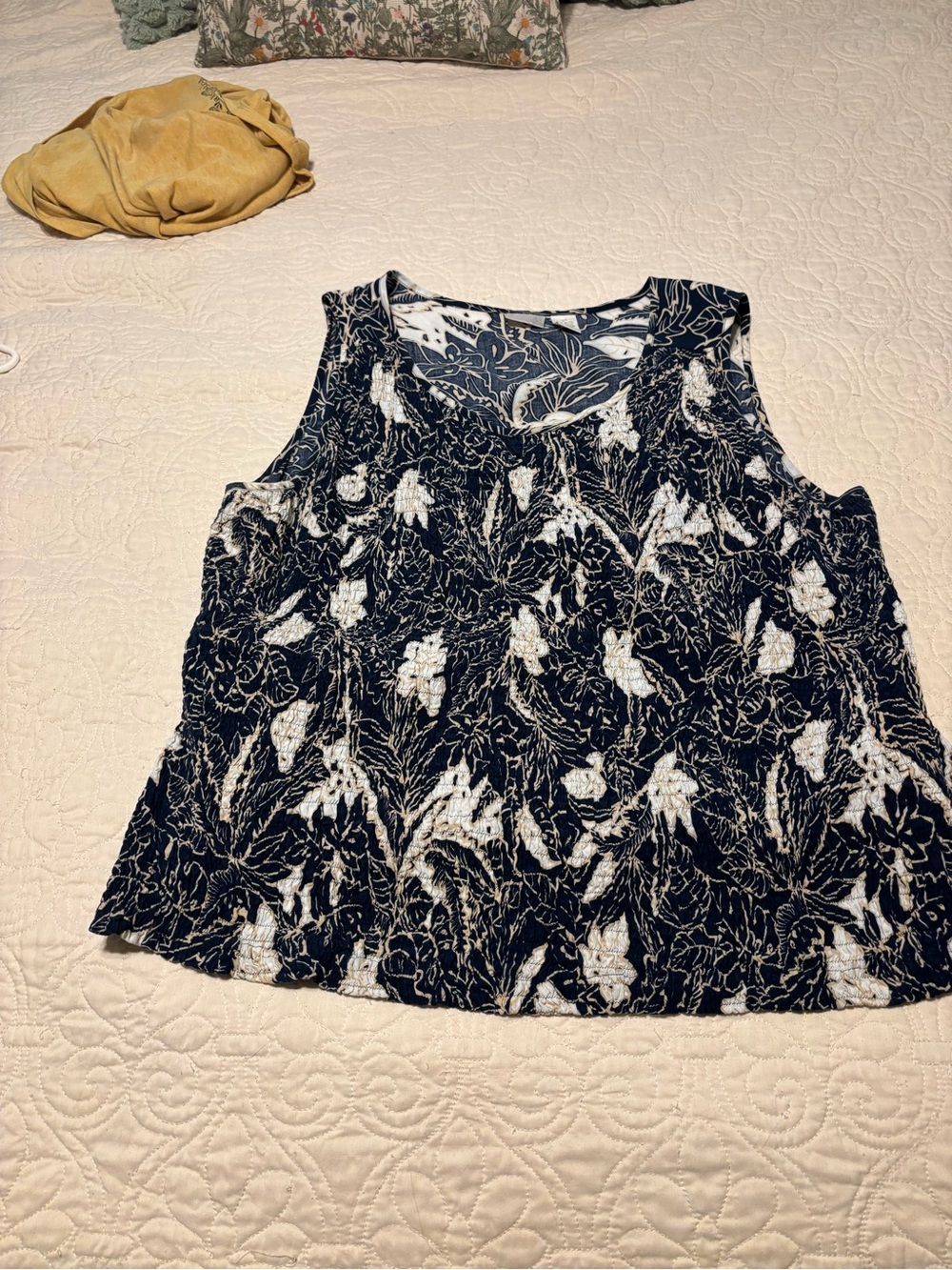 Sleeveless Navy & White Floral Tank Top